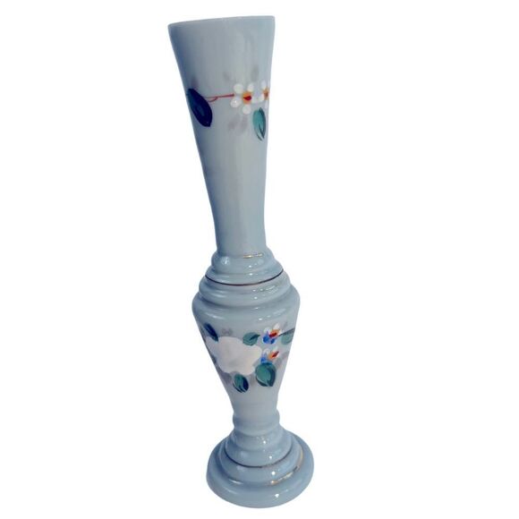 Bristol Hand Blown Glass Vase Victorian ERA 1880-1900’s 6” Hand Painted Blue‎ - Picture 1 of 6